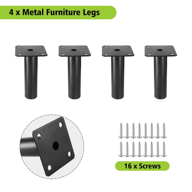 Masendelk Black Furniture Legs 4 Inch / 100mm, 4pcs Modern Sofa Legs Cabinet Replacement Legs, Heavy Duty Metal Legs with Mounting Screw for DIY Furniture Couch TV Cabinet Dresser Desk Risers - Image 2